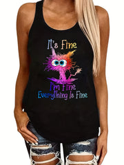 Cartoon Cat Print Tank Top for Women
