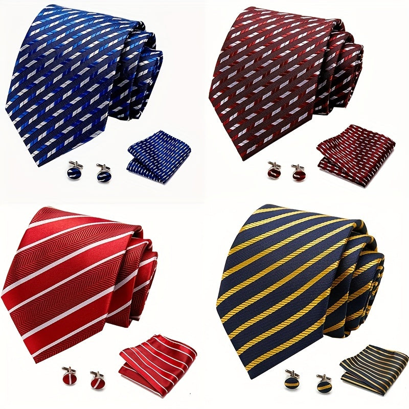 Men's Striped Tie, Handkerchief Set Business Formal College Necktie