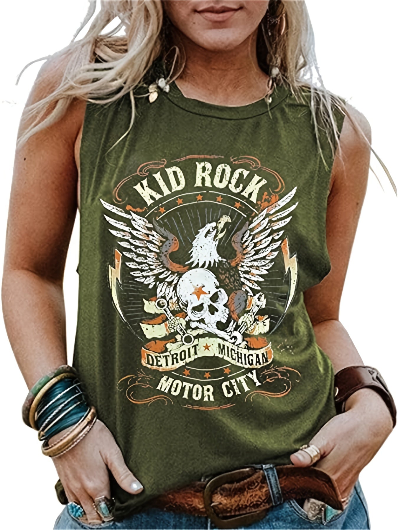 Rock Graphic Print Vest Crew Neck Casual Top Women's Clothing