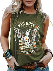Rock Graphic Print Vest Crew Neck Casual Top Women's Clothing