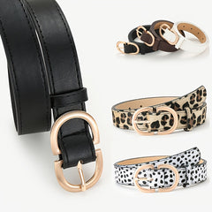 Leopard Belt Snake Print Thin PU Leather Waistband Metal Buckle