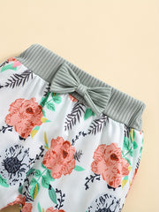 Baby Girls 4pcs Set Long Sleeved Romper Floral Print Trousers