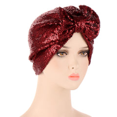 Sequin Bow Beanie Cap Lightweight Women Turban Hat Hair Bonnet