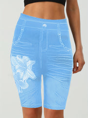 Flower Print Slim Leggings Casual Skinny Shorts Leggings