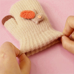 Kids Cartoon Gloves Winter Warm with Neck Hanging Rope