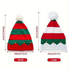 Christmas Knitted Elf Hat With Small Bells Striped Beanie Hat