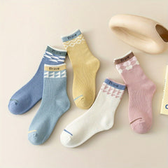 5 Pairs Geometric Pattern Socks Warm Mid Tube Women's Stocking