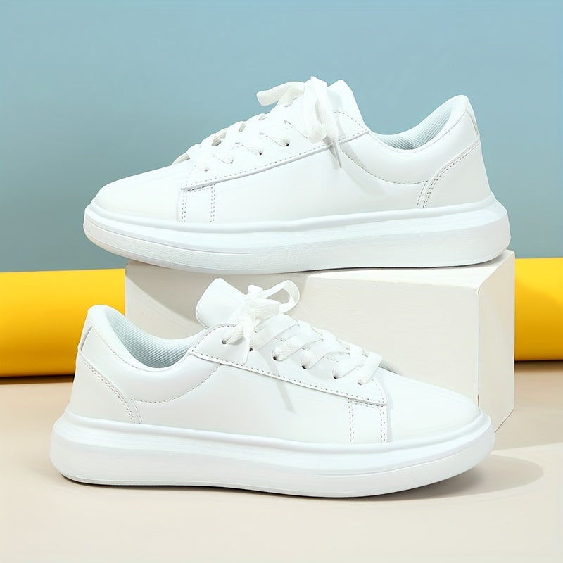 Minimalist Solid Sneakers Low Lace Up Round Toe Thick Bottom Shoes
