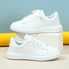 Minimalist Solid Sneakers Low Lace Up Round Toe Thick Bottom Shoes