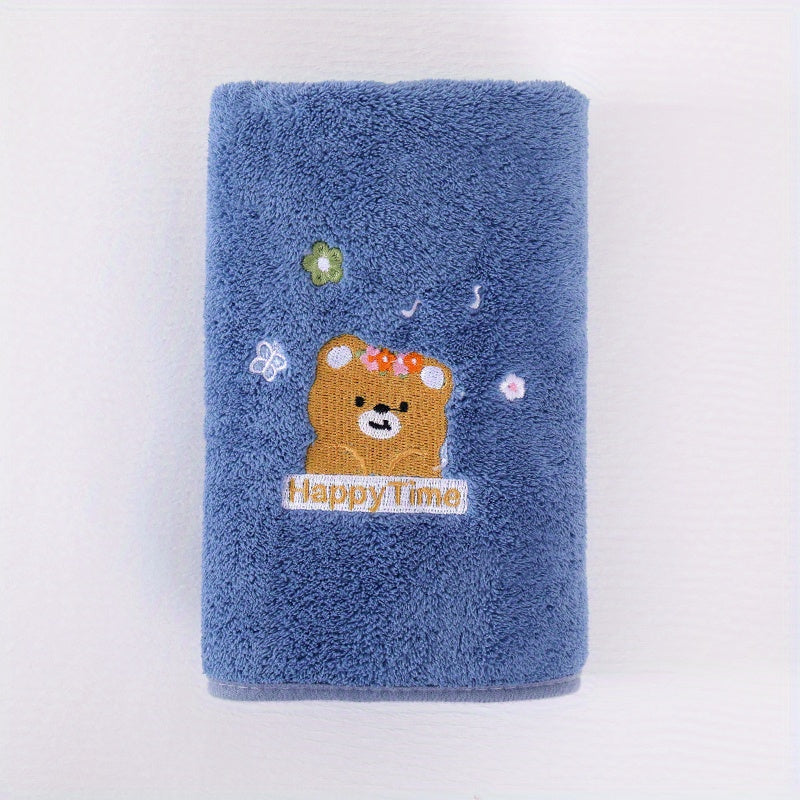 Cute Bear Embroidered Hand Towel, Quick Drying Coral Fleece Face Towel