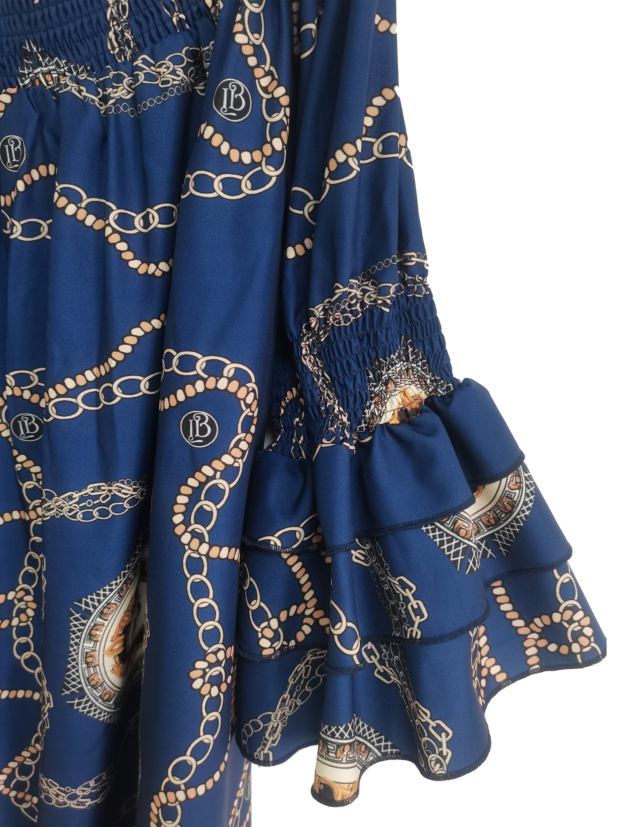 Casual Dress Women's Plus Chain Print Layered Sleeve Dress