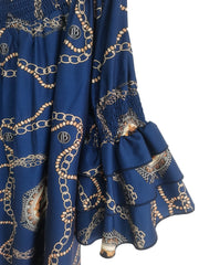 Casual Dress Women's Plus Chain Print Layered Sleeve Dress