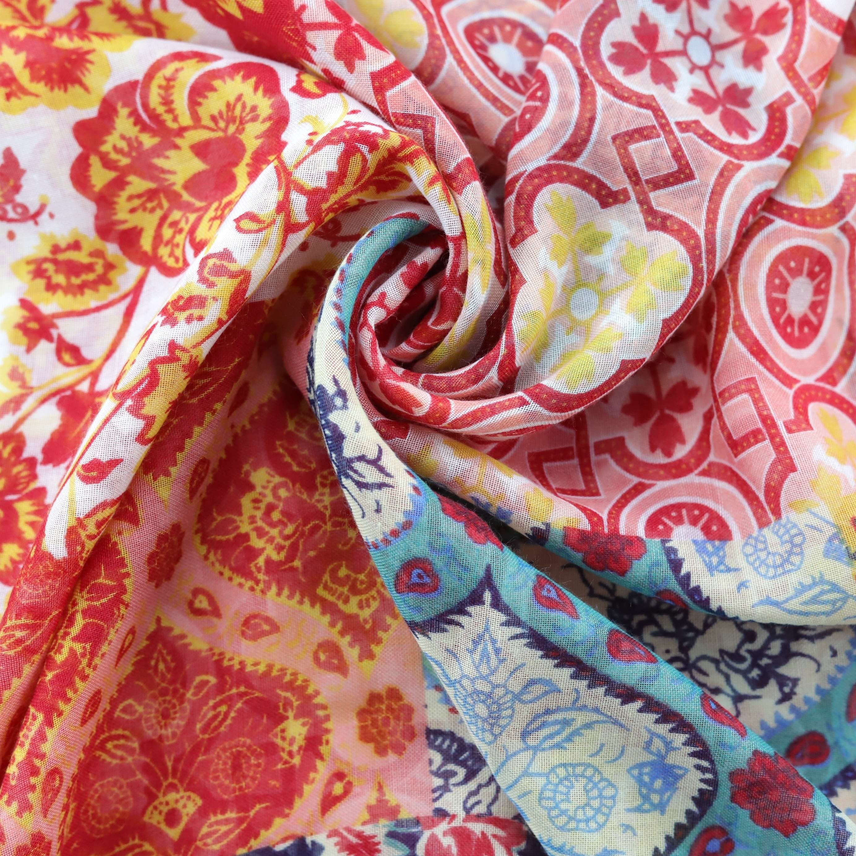 Boho Floral Print Scarf Vintage Tassel Shawl Windproof Head Wrap