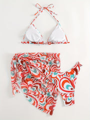 Halter Tie Back 3 Piece Swimsuit Set Bikini With Cover Up