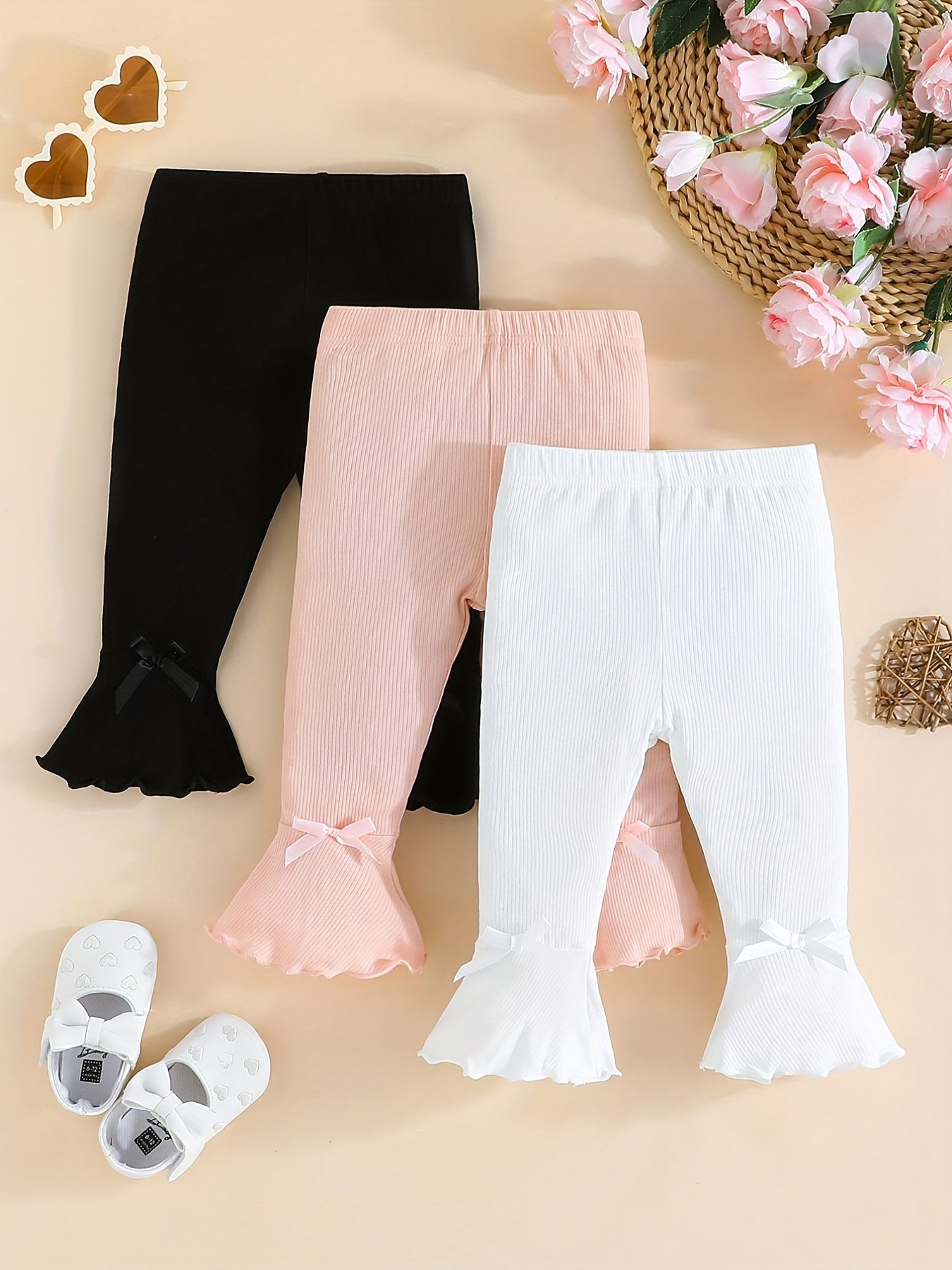 Baby Girls Bowknot Flared Leggings Set Kids Comfy Trousers