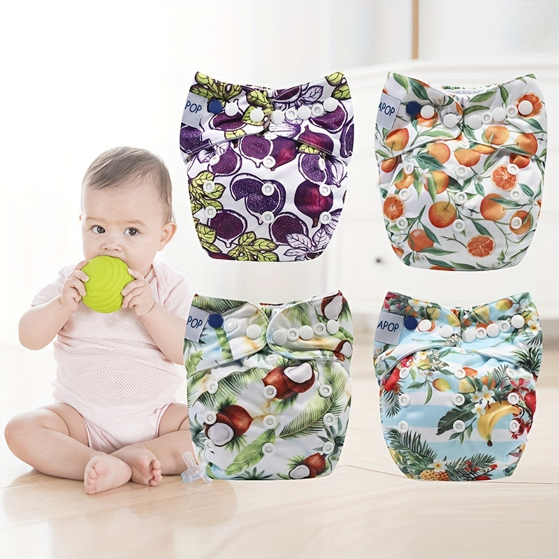 4pcs Fruit Print Cloth Diapers for Baby Girls