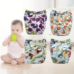 4pcs Fruit Print Cloth Diapers for Baby Girls