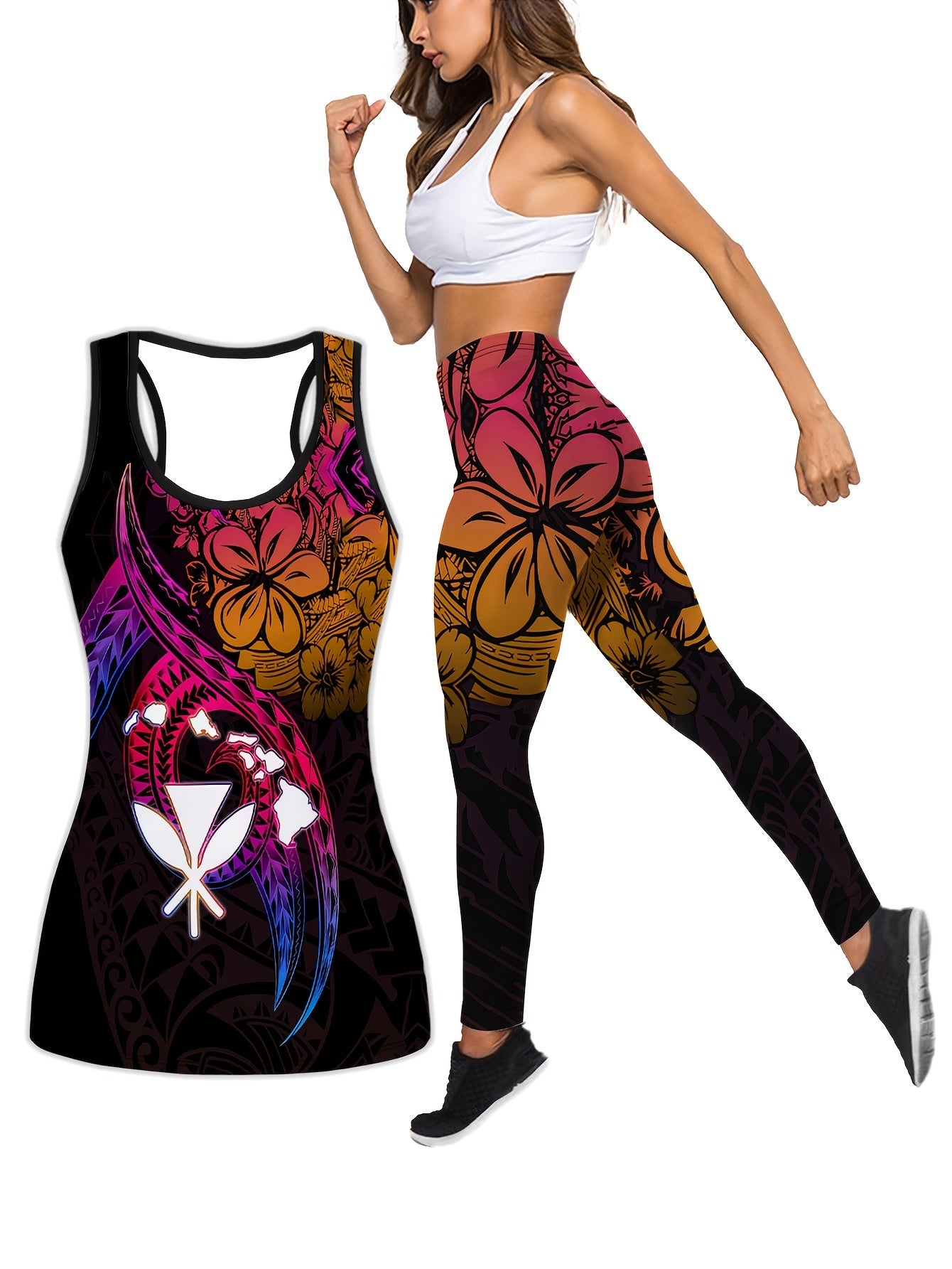 Graphic Print Tank Top & Leggings Set for Women