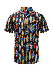 Surfboard Print Hawaiian Shirt Men s Casual Short Sleeve Summer Resort Top