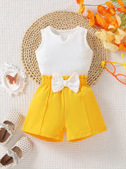 Striped Crop Top & Bow Shorts Set for Girls
