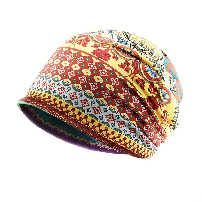 Boho Floral Print Beanie Vintage Lightweight Skull Cap Women Men