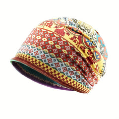 Boho Floral Print Beanie Vintage Lightweight Skull Cap Women Men