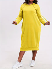 Solid Long Sleeve Hoodie Dress With Pockets
