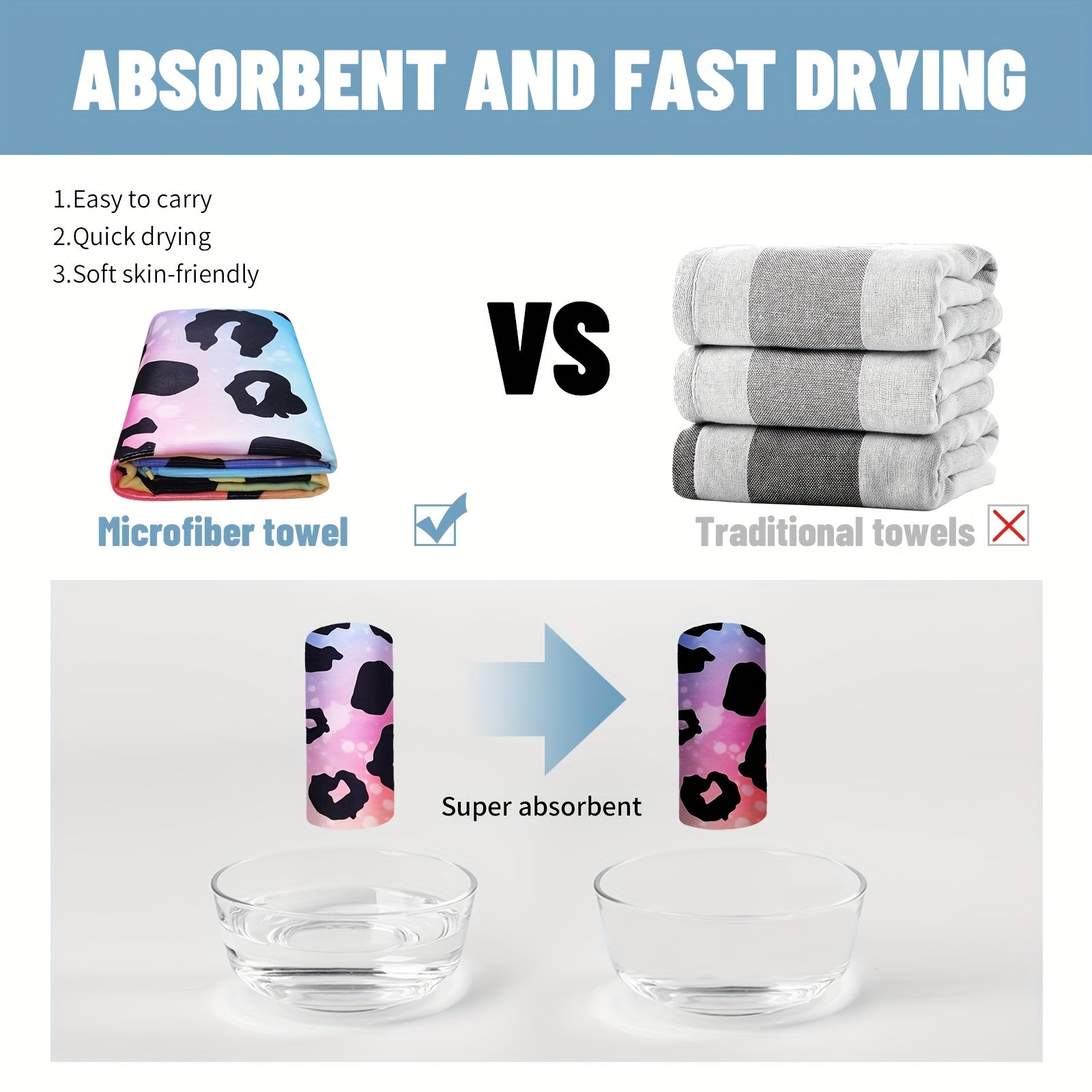 Microfiber Beach Towel Quick Drying Swim 27.5 x 55 Absorbent Soft Towel