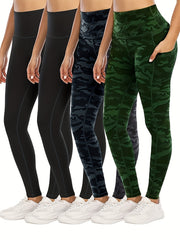 4 Pack Plus Size Sports Leggings Women's Plus High Stretch Skinny Leggings