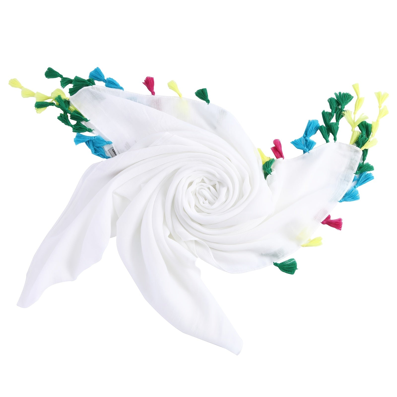 Colorful Tassel Linen Scarf for Women Outdoor Wrap