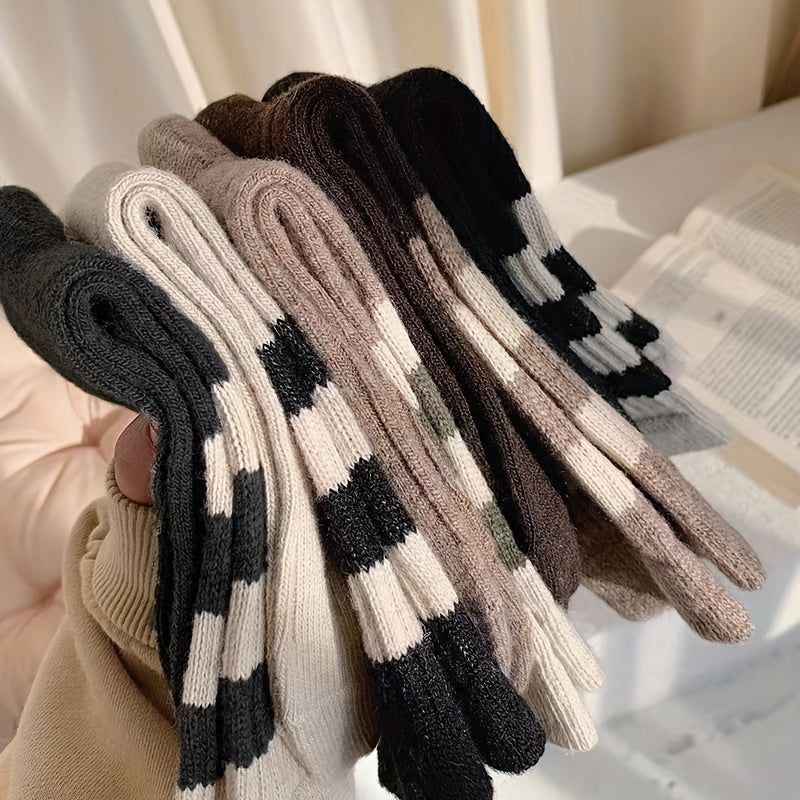 5 Pairs Striped Crew Socks Women's Stockings