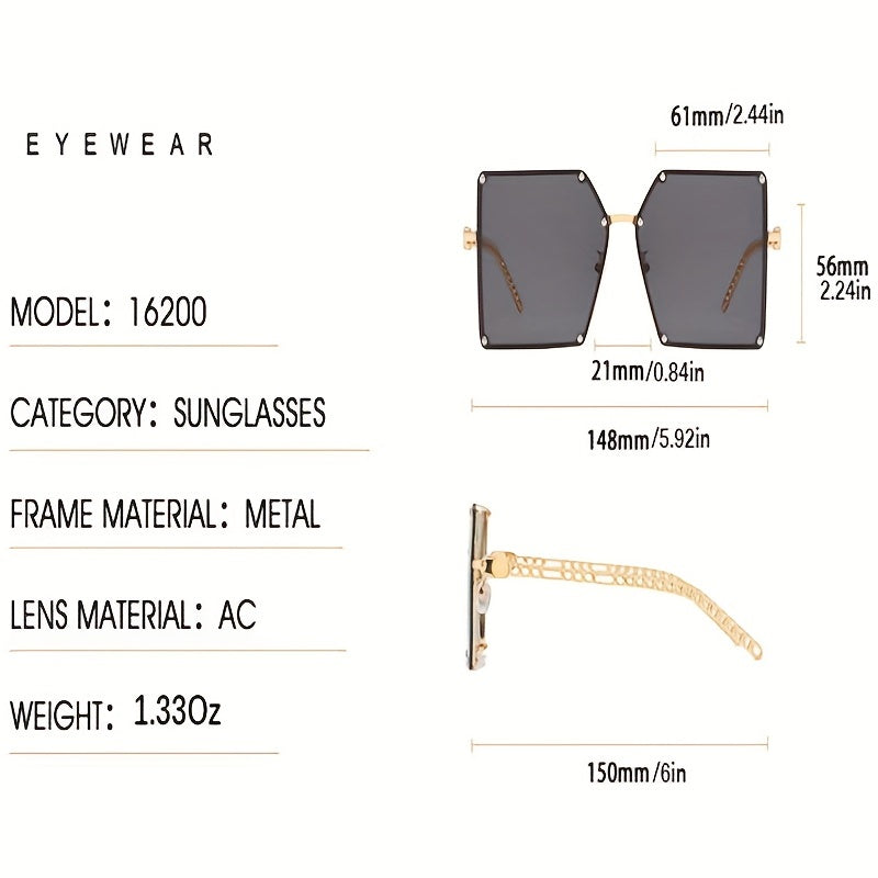 Oversized Square Sunglasses Rivet Decor Gradient UV400