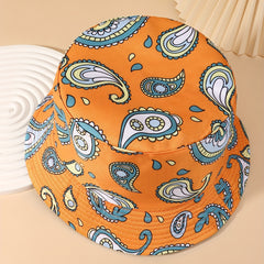 Cartoon Paisley Print Bucket Hat Orange Vintage Basin Hat