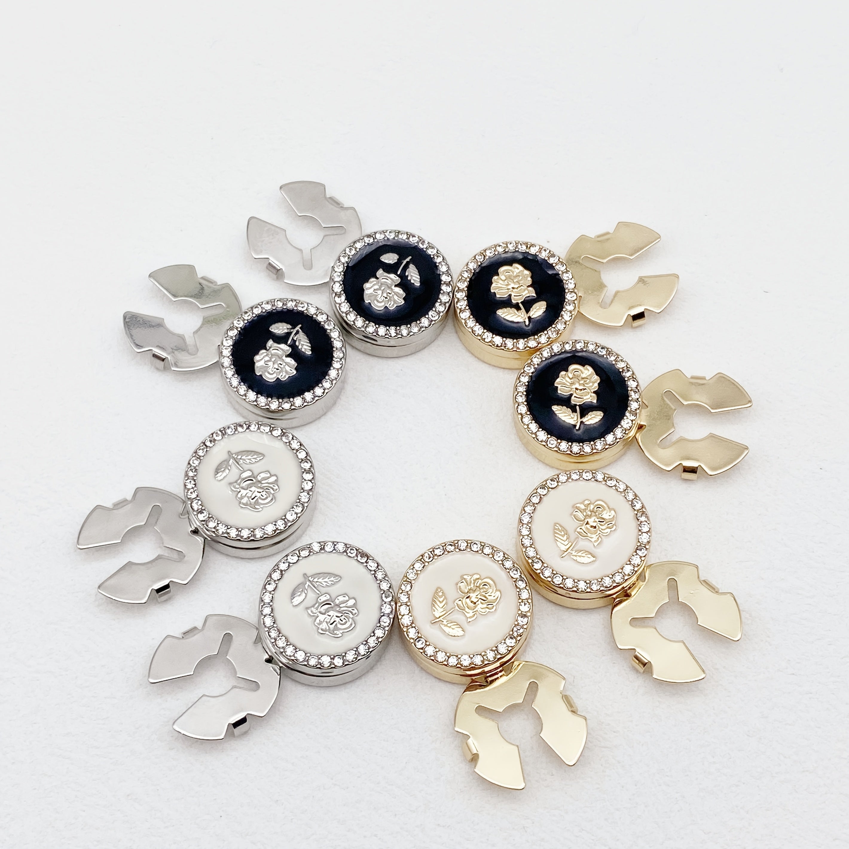 2 Rhinestone Rose Pattern Button Covers - Fashionable Novelty Hidden Buttons