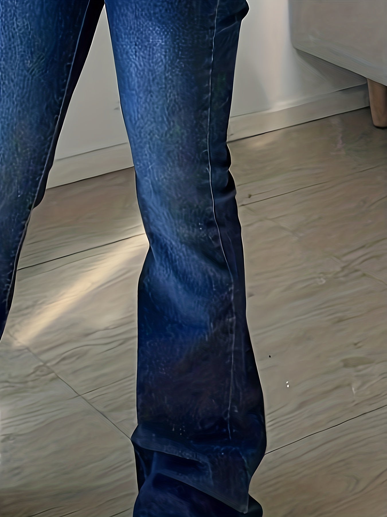 Baggy Flare Leg Jeans Plain Washed Casual Bootcut Denim