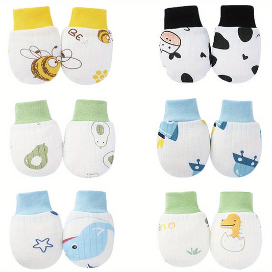 6pairs Newborn Cartoon Polka Dot Plaid Thin Mittens Anti Eating Hand Gloves