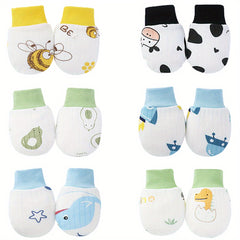 6pairs Newborn Cartoon Polka Dot Plaid Thin Mittens Anti Eating Hand Gloves