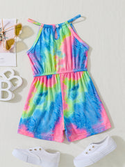 Girls Tie Dye Allover Print Halter Romper Jumpsuit