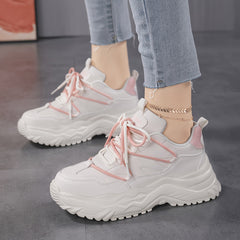 Women's Faux Leather Chunky Sneakers Shock Absorption Shoes