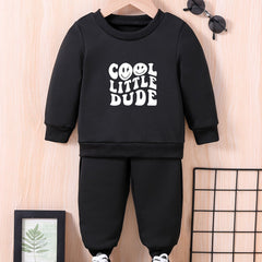 Baby Letter Print Casual Outfit Long Sleeve Sweatshirt Trousers Set