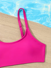 Girls Solid Swimsuit Set Cami Top Briefs Bikini Swimwear Set