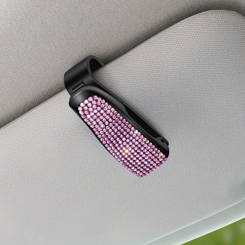 Car Sunshade Clip Rhinestone Decor Visor Glasses Holder