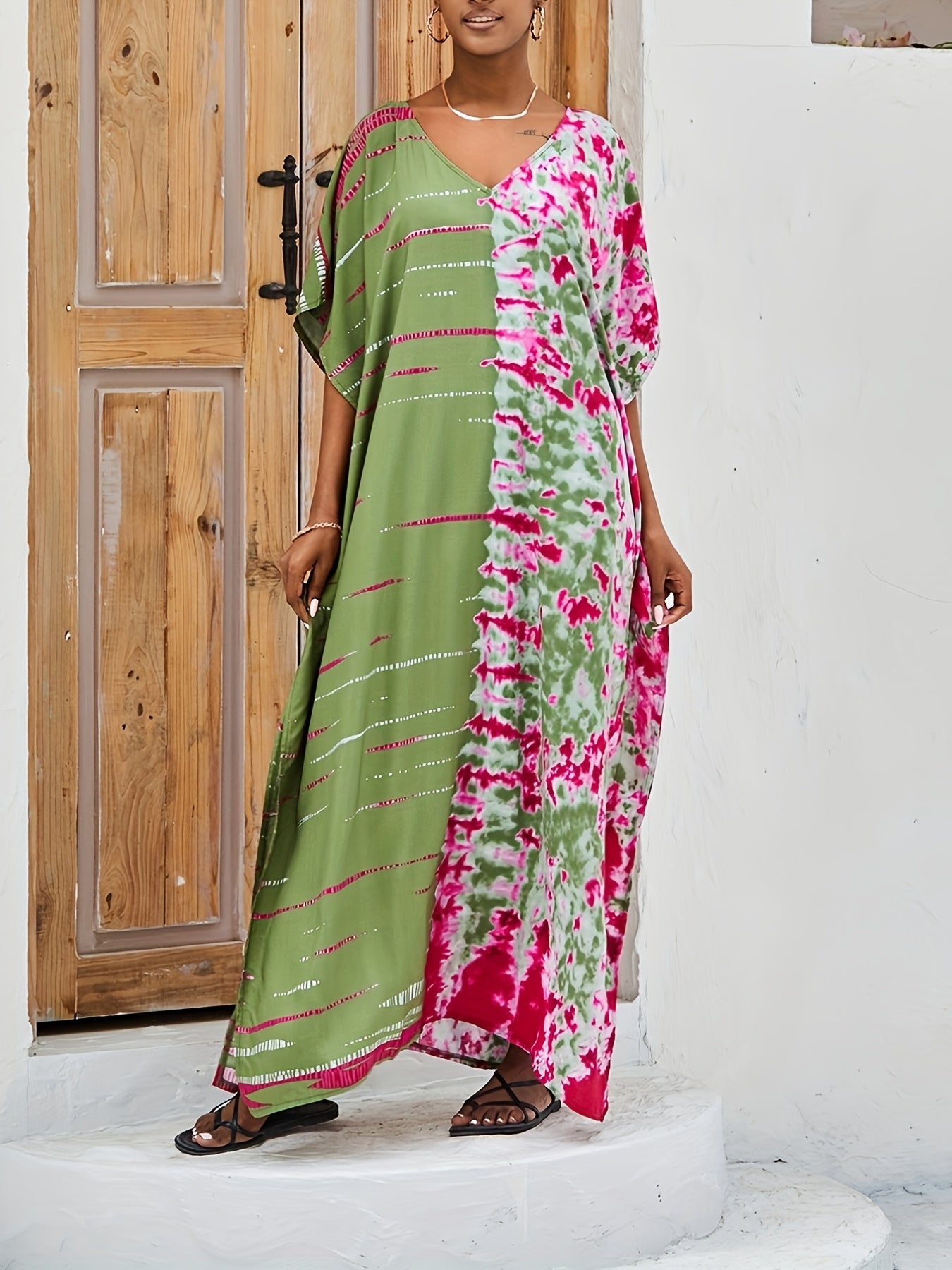 Casual Tie Dye Bat Sleeve Cover Up Dress