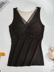 Mesh Stitching Thermal Tank Top V Neck Sleeveless Underwear Top
