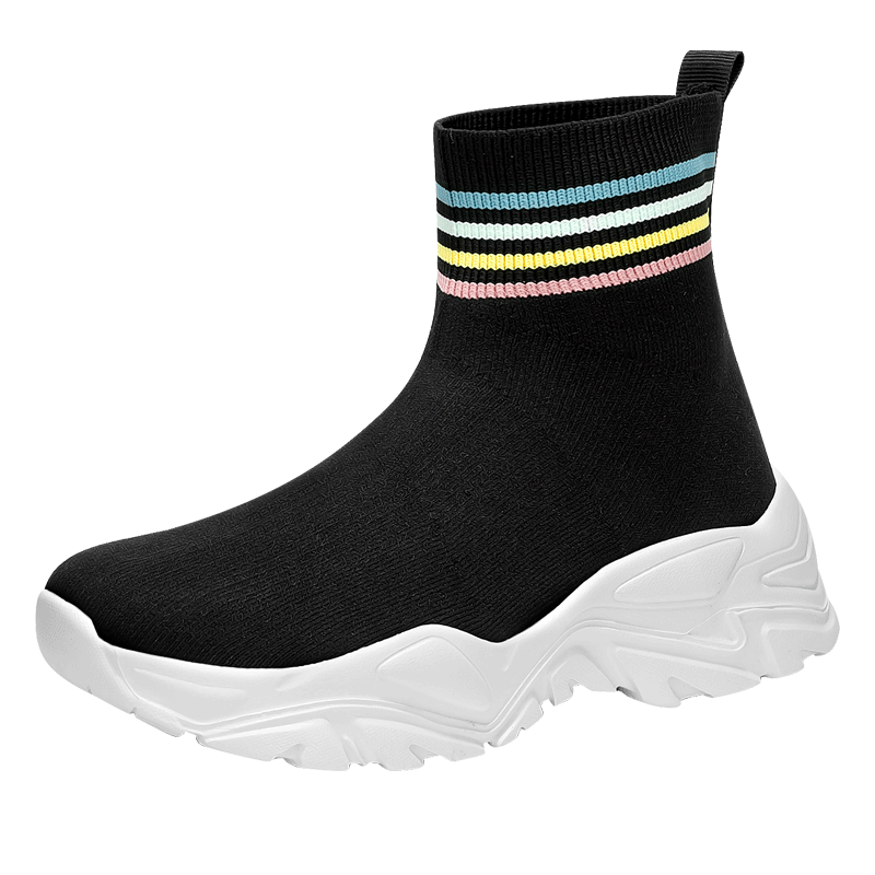 Women's Platform Sock Sneakers Striped High Top Outdoor Shoes