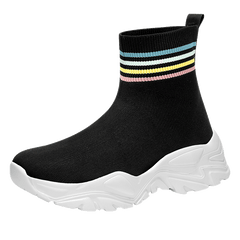 Women's Platform Sock Sneakers Striped High Top Outdoor Shoes