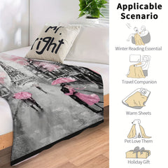 Romantic Paris Flannel Throw Blanket for Couch Bed Travel Outdoor