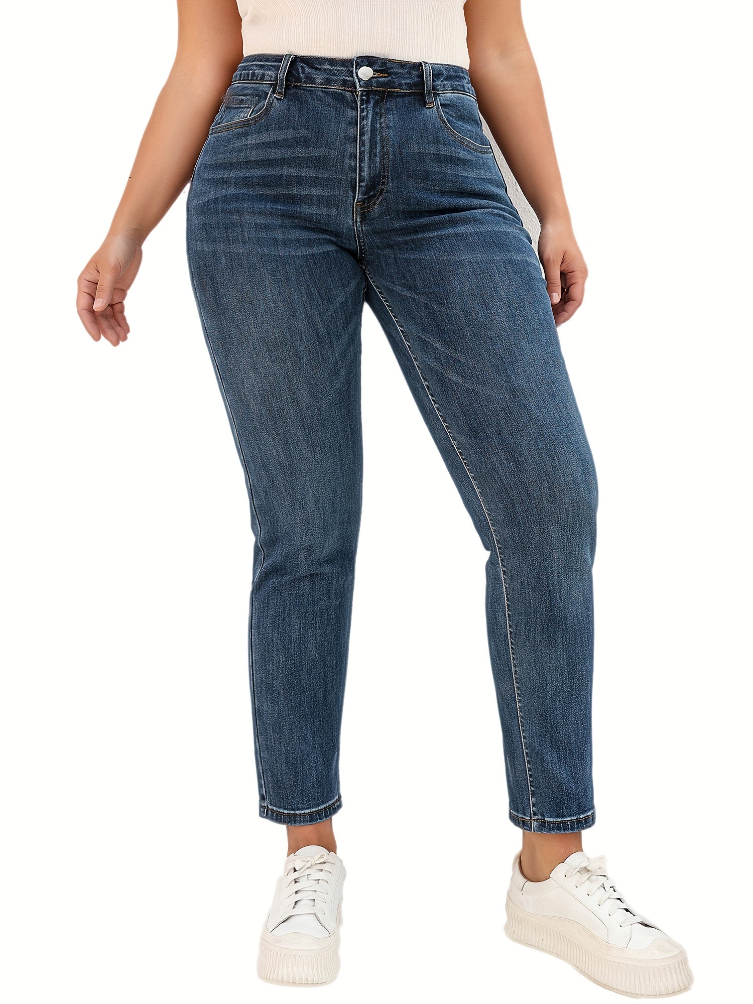 High Rise Stretchy Straight Leg Denim Pants