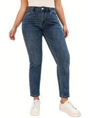 High Rise Stretchy Straight Leg Denim Pants