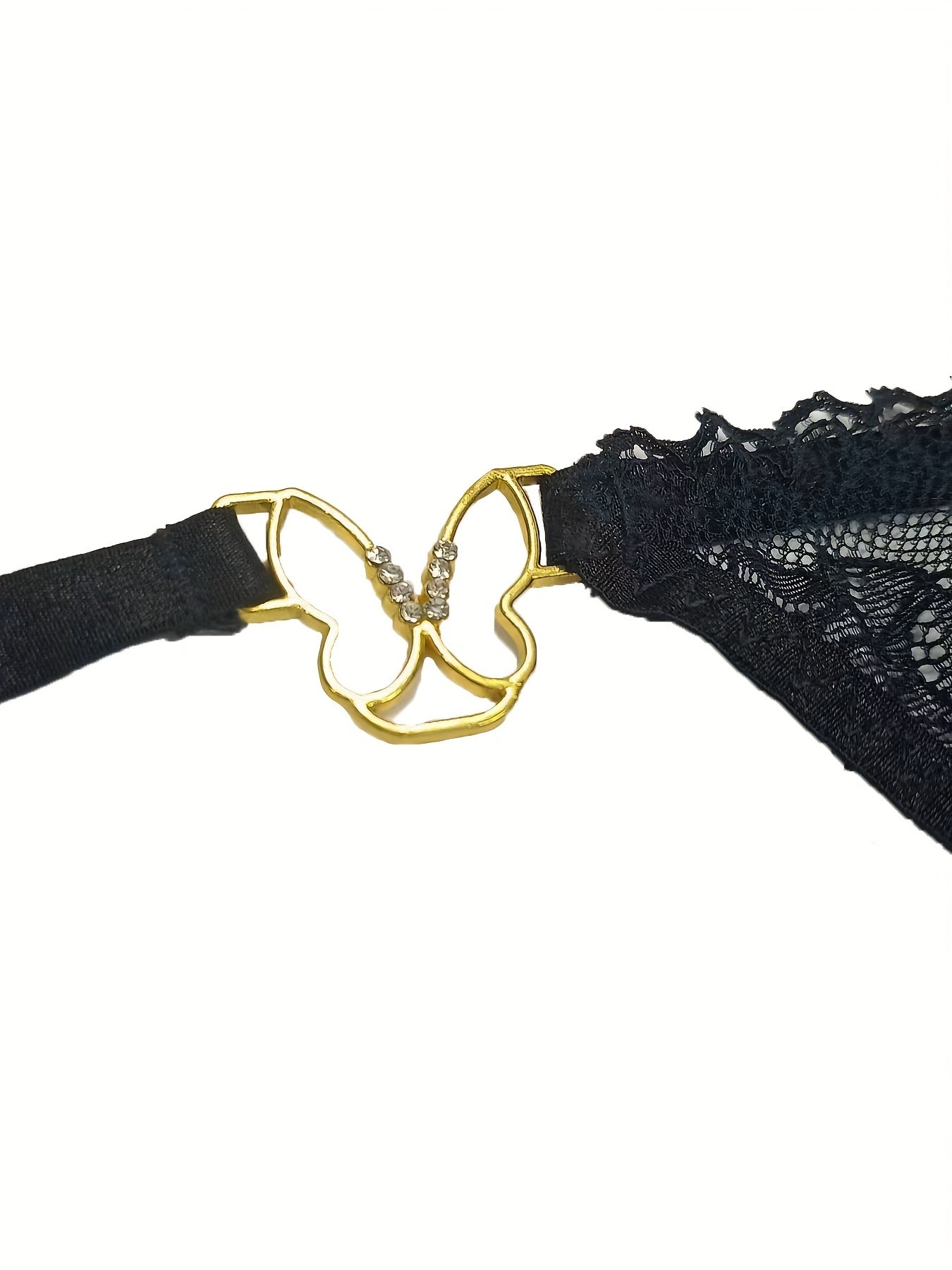 Floral Lace Mesh Thongs Butterfly Shape Ring Linked Intimates Panties